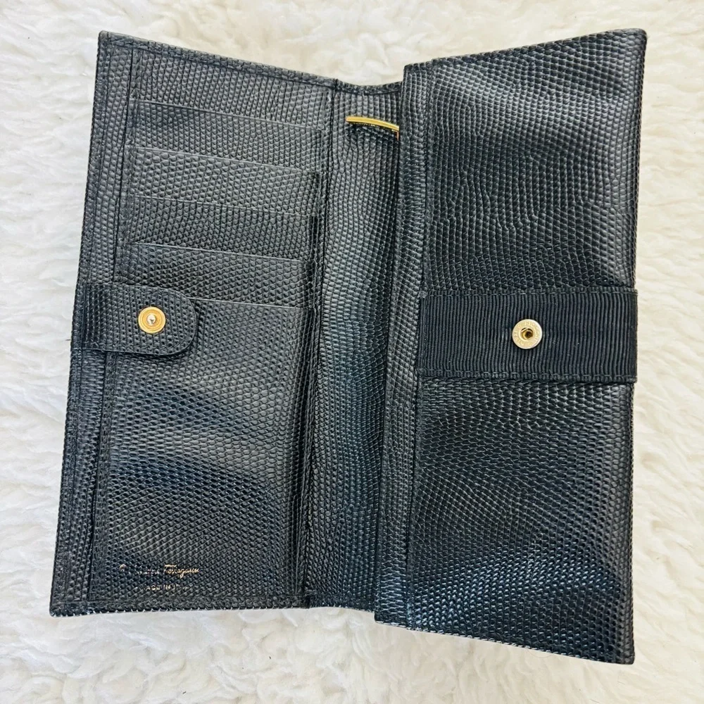 Ferragamo Black Grain Leather Women’s Long Wallet